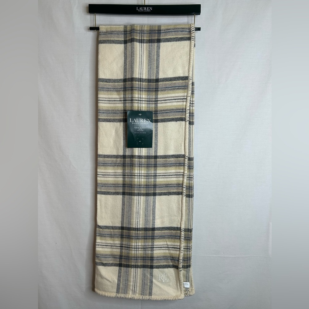 Lauren Ralph Lauren Plaid Cream Throw Blanket 54 x 72”